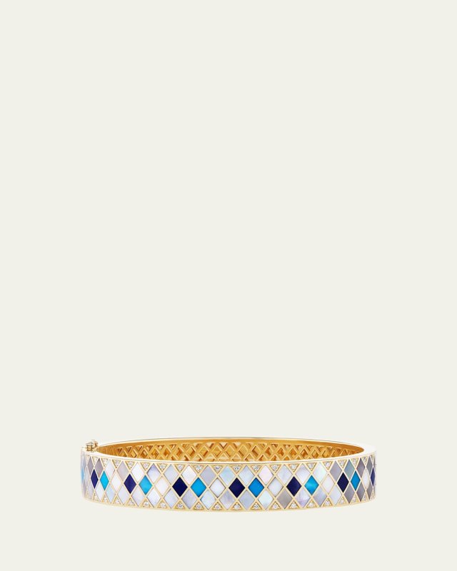 Temple Tile Inlay Bangle in 18K Yellow Gold with Diamonds